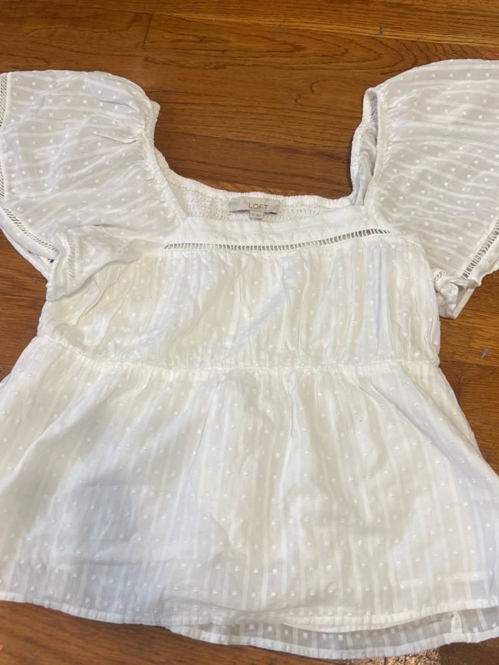 LOFT White Swiss Dot Peplum Square Neck Blouse